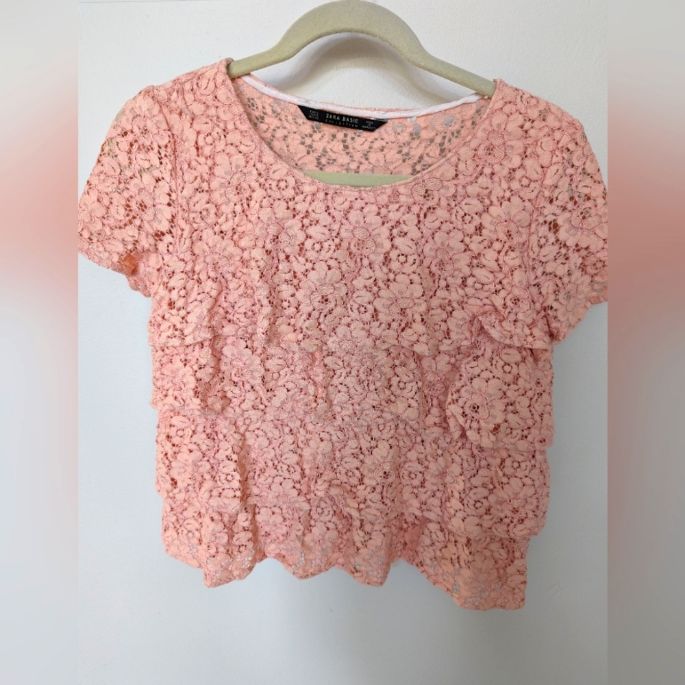 ZARA Basic Lace Top, size SMALL, pink/🍑color